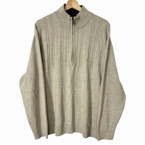 Haggar Clothing‎ Men Oatmeal 1/4 Zip Pullover Sweater Dad Grandpa Casual Knit - Picture 1 of 10